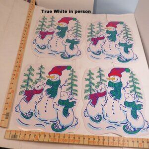 Rabbits building a Snowman (4) Vinyl Placemats Vintage 90's